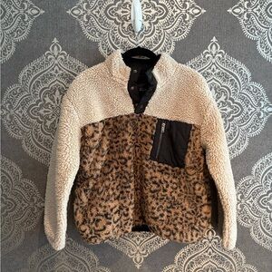 Small Leopard Print Sherpa Jacket with Black Accents by Rails